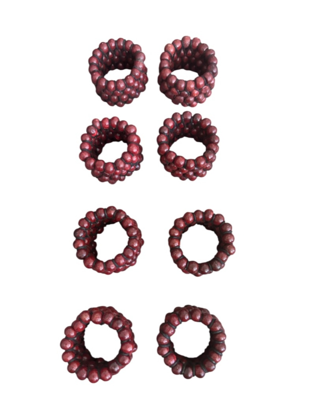 Vintage Set of 8 Wooden Boho Burgundy Bead Napkin Rings